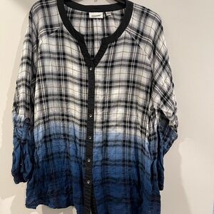 Avenue Black and Blue Gradient Plaid Shirt